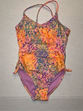 Zella Orange Floral One-Piece Swimsuit with Purple Accents